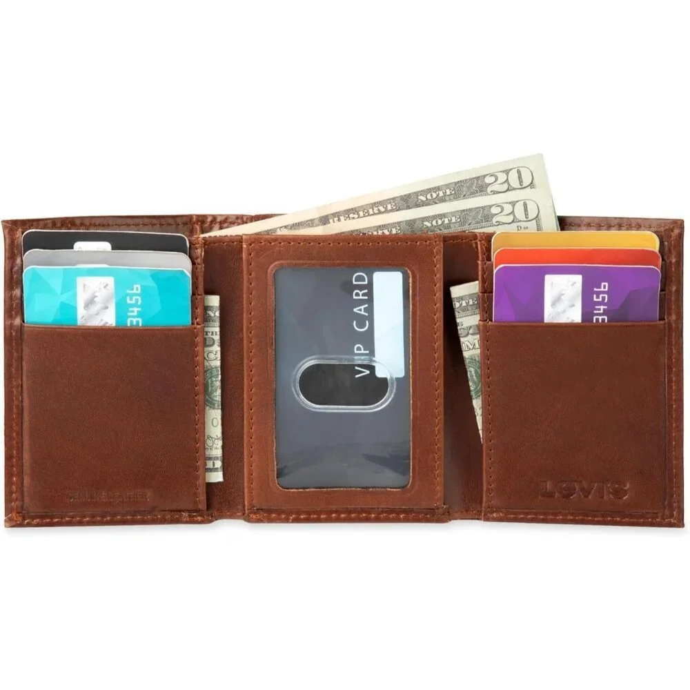 Men's Dark Tan Wallet Style Includes Window Credit Card Holder Designed